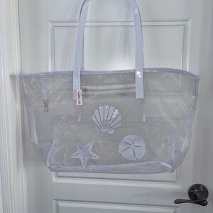 LOLO Watch Hill White Cuba Mesh Tote Beach Bag 20” X 12” NWT
